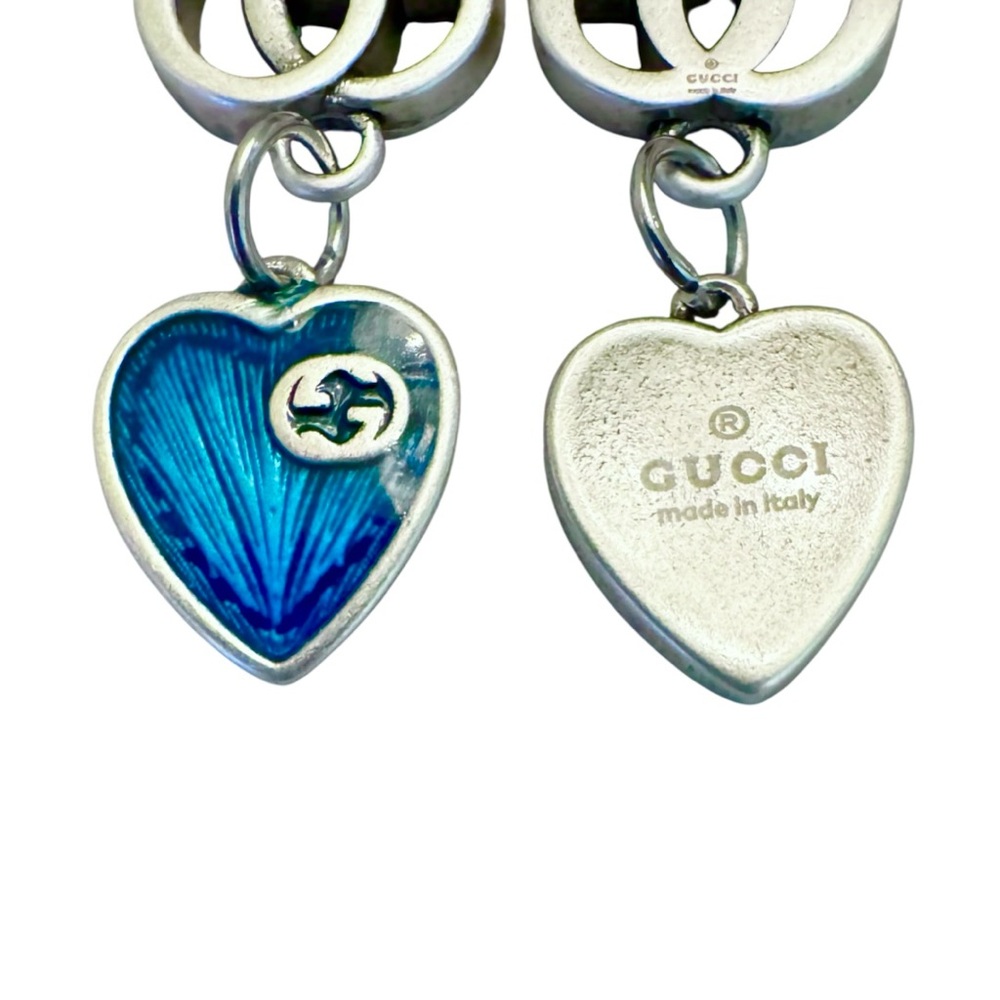 💕VINTAGE GUCCI 2-Piece Interlocking Gs & Bright Blue Heart Silver-Tone Hardware - Picture 8 of 13